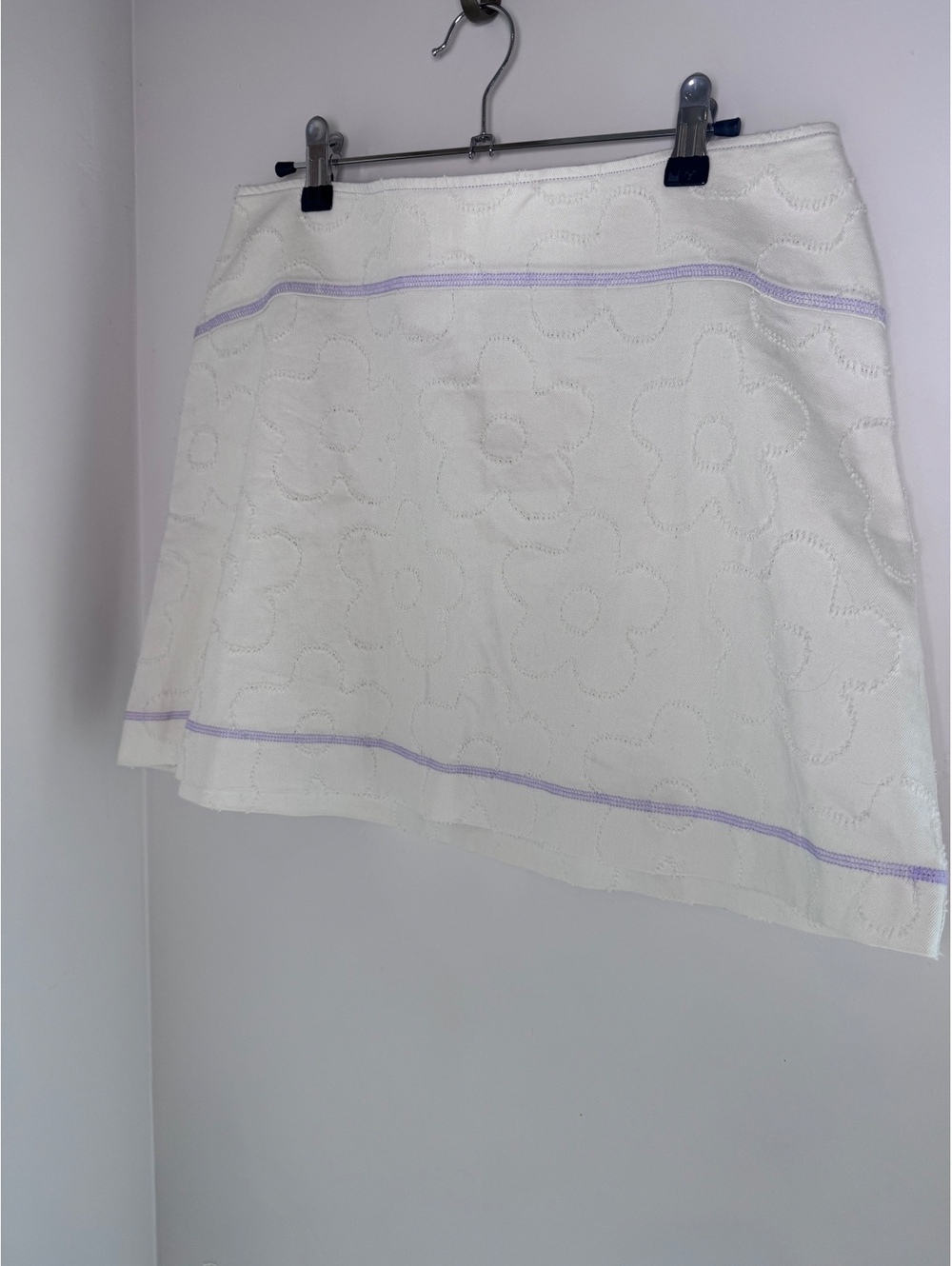 Urban Outfitters Women's Cream and Purple Floral Embroidered Mini Skirt, Size L
